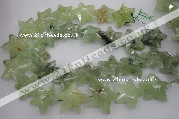 CFG920 30*33mm faceted & carved star green rutilated quartz beads