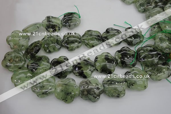 CFG922 15.5 inches 32*33mm carved flower green rutilated quartz beads