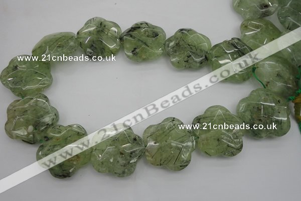 CFG923 32*33mm faceted & carved flower green rutilated quartz beads