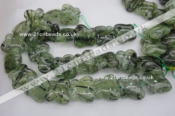 CFG925 15.5 inches 30*33mm carved butterfly green rutilated quartz beads