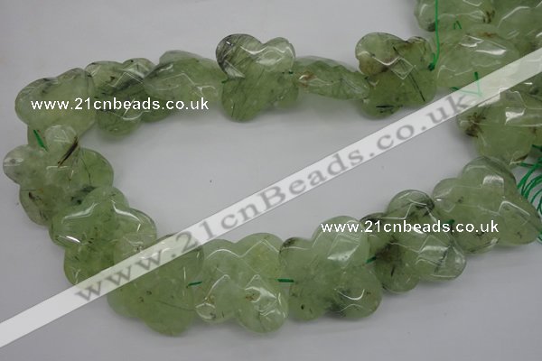 CFG926 30*33mm faceted & carved butterfly green rutilated quartz beads