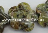 CFG935 15.5 inches 32*33mm carved flower yellow & green opal beads