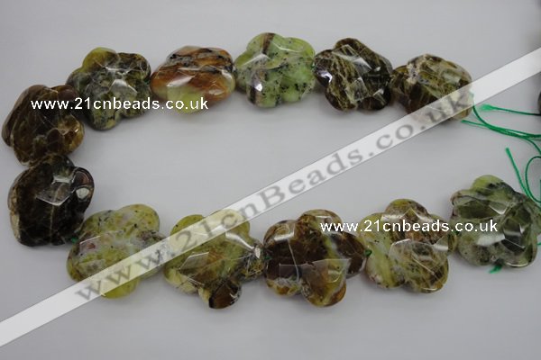 CFG936 32*33mm faceted & carved flower yellow & green opal beads