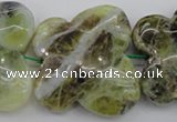 CFG938 15.5 inches 30*33mm carved butterfly yellow & green opal beads