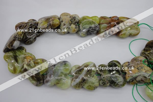 CFG938 15.5 inches 30*33mm carved butterfly yellow & green opal beads