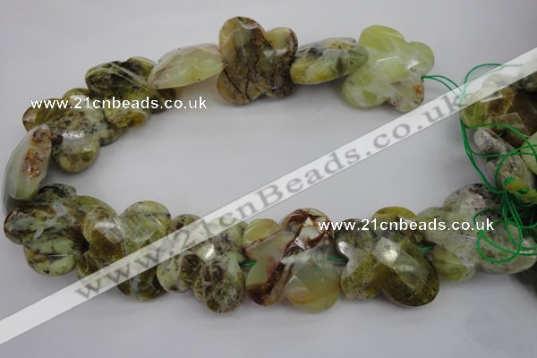 CFG939 30*33mm faceted & carved butterfly yellow & green opal beads