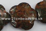 CFG942 32*33mm faceted & carved flower green opal gemstone beads