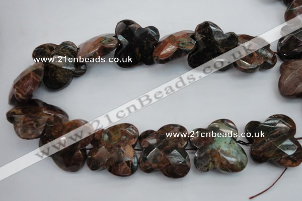 CFG945 30*33mm faceted & carved butterfly green opal gemstone beads