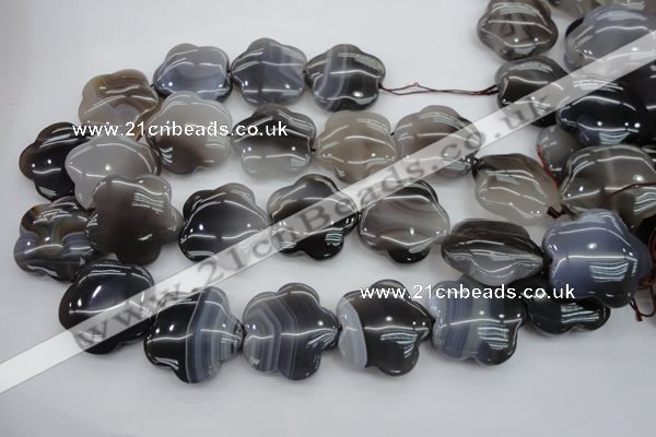 CFG947 15.5 inches 32*33mm carved flower grey botswana agate beads