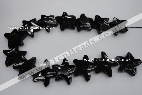 CFG954 15.5 inches 30*33mm faceted & carved star black agate beads