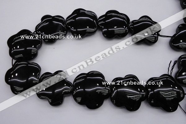 CFG956 15.5 inches 32*33mm carved flower black agate beads