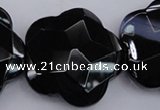 CFG957 15.5 inches 32*33mm faceted & carved flower black agate beads