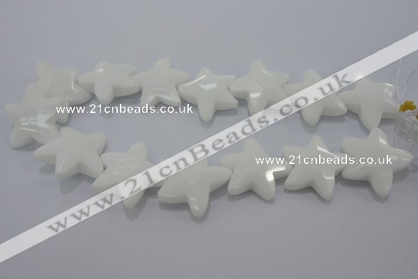 CFG969 15.5 inches 30*33mm faceted & carved star white porcelain beads