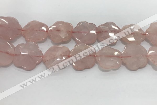 CFG978 15.5 inches 33*33mm carved flower rose quartz beads
