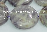 CFJ03 15.5 inches 30mm flat round natural purple flower stone beads