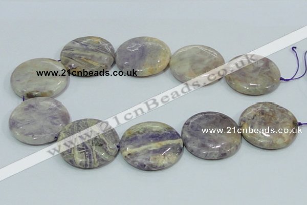 CFJ04 15.5 inches 40mm flat round natural purple flower stone beads