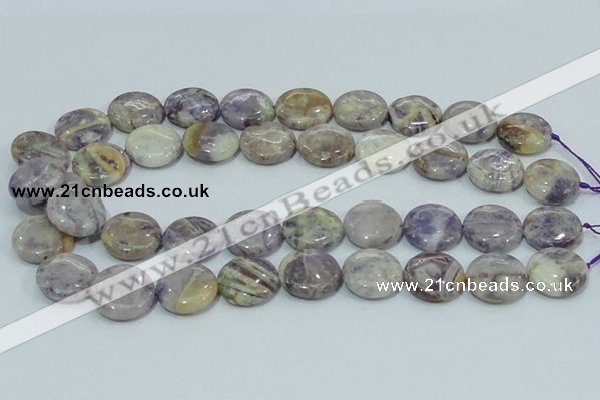 CFJ16 15.5 inches 16mm flat round natural purple flower stone beads