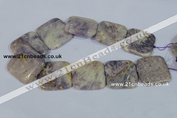 CFJ21 15.5 inches 40*40mm square natural purple flower stone beads