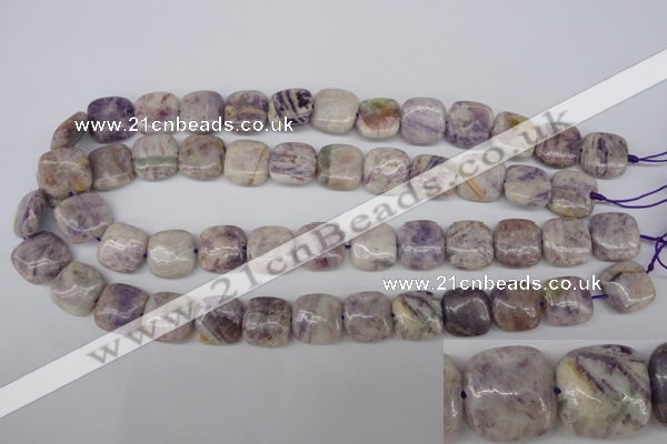 CFJ28 15.5 inches 15*15mm faceted rice natural purple flower stone beads