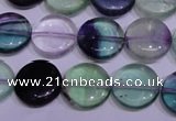 CFL1061 15 inches 10mm flat round natural fluorite gemstone beads