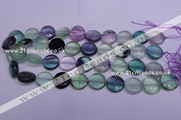 CFL1061 15 inches 10mm flat round natural fluorite gemstone beads