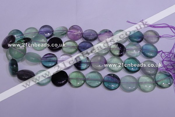 CFL1062 15 inches 12mm flat round natural fluorite gemstone beads