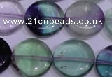 CFL1066 15 inches 20mm flat round natural fluorite gemstone beads