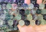 CLF1169 15.5 inches 12mm carved round fluorite gemstone beads