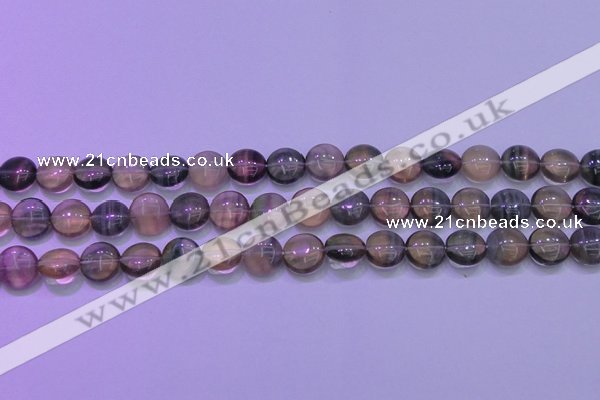 CFL1331 15.5 inches 10mm flat round purple fluorite gemstone beads