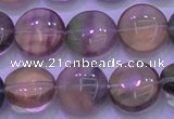 CFL1332 15.5 inches 12mm flat round purple fluorite gemstone beads