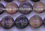 CFL1333 15.5 inches 14mm flat round purple fluorite gemstone beads