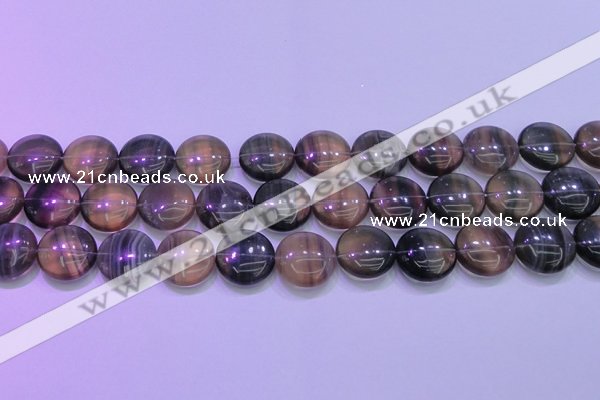 CFL1336 15.5 inches 18mm flat round purple fluorite gemstone beads