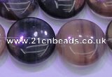 CFL1337 15.5 inches 20mm flat round purple fluorite gemstone beads