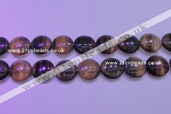 CFL1338 15.5 inches 25mm flat round purple fluorite gemstone beads