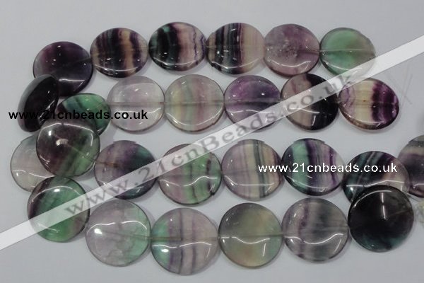 CFL169 15.5 inches 30mm flat round natural fluorite beads wholesale