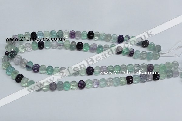 CFL300 15.5 inches 8*10mm carved rondelle natural fluorite beads