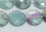 CFL320 15.5 inches 20mm faceted coin natural fluorite beads