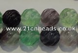 CFL458 15.5 inches 14mm carved round natural fluorite beads