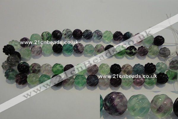 CFL458 15.5 inches 14mm carved round natural fluorite beads