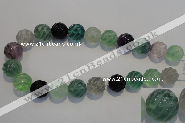 CFL461 15.5 inches 20mm carved round natural fluorite beads