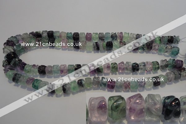 CFL472 15.5 inches 8*10mm carved rondelle natural fluorite beads