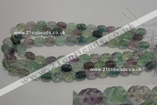 CFL475 15.5 inches 10*14mm carved rice natural fluorite beads