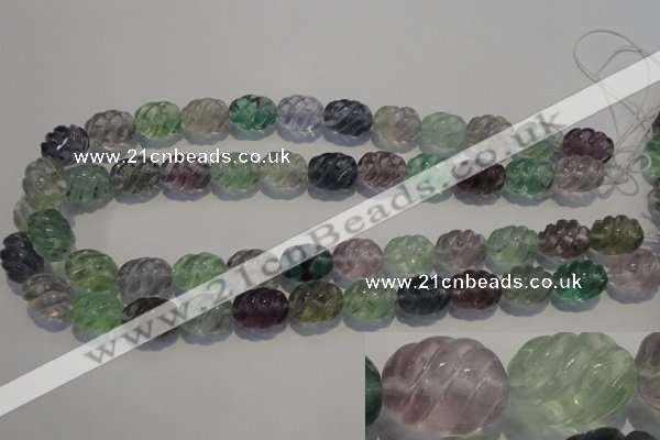 CFL476 15.5 inches 12*16mm carved rice natural fluorite beads