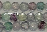 CFL491 15.5 inches 10mm carved flower natural fluorite beads