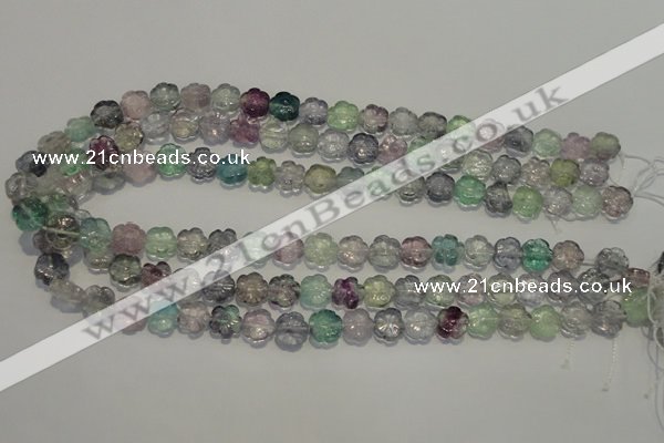 CFL491 15.5 inches 10mm carved flower natural fluorite beads