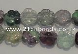 CFL492 15.5 inches 12mm carved flower natural fluorite beads