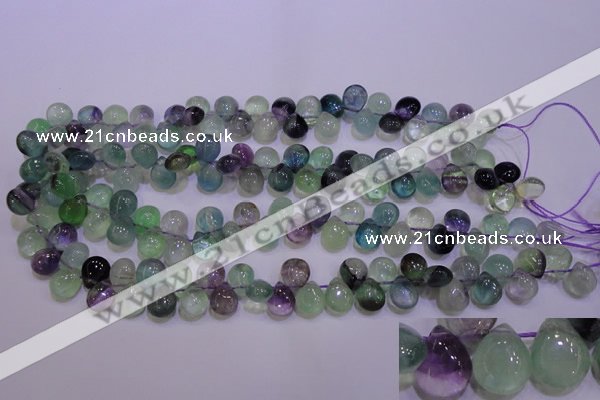 CFL703 Top-drilled 9*11mm teardrop natural fluorite beads wholesale