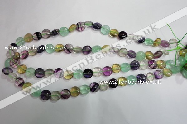 CFL783 15.5 inches 10mm flat round rainbow fluorite gemstone beads