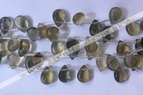 CFL963 Top drilled 10*14mm flat teardrop natural fluorite beads