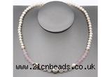 CFN100 potato white freshwater pearl & rose quartz necklace, 16 - 24 inches